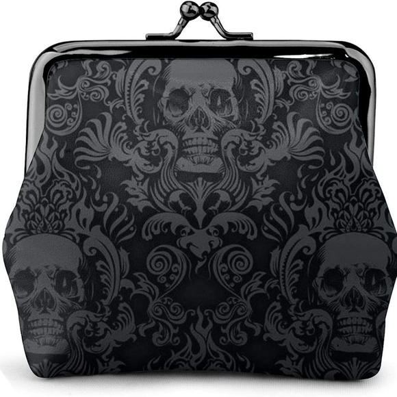 DCEHGEW Handbags - Skull Buckle Leather Coin Purse Pouch
